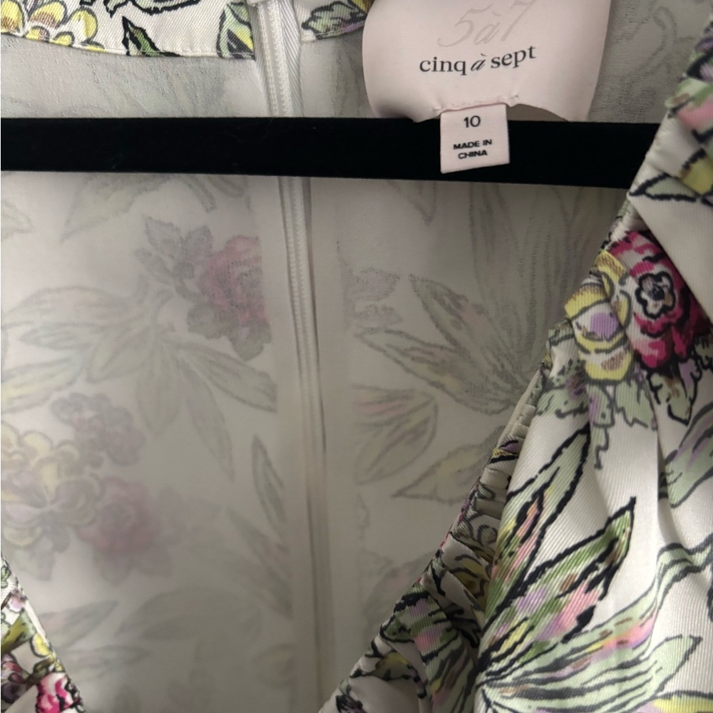 cinq a sept Floral V-Neck Dress in Cream with Pink & Green - Picture 4 of 8